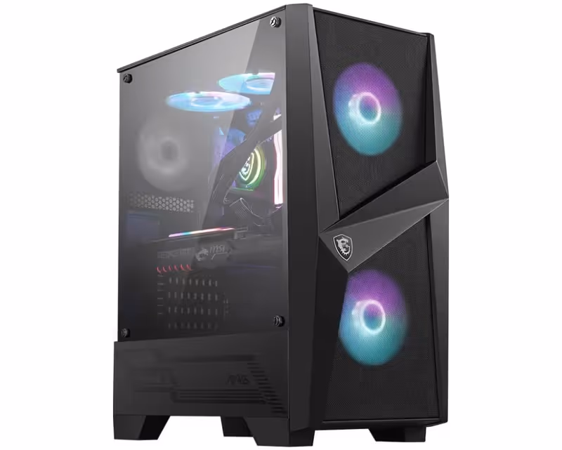 MSI MAG FORGE 100R Mid Tower Gaming Computer Case 'Black, 2x 120mm ARGB PWM Fan, 1x 120mm Fan, 1-6 ARGB Hub, Mystic Light Sy